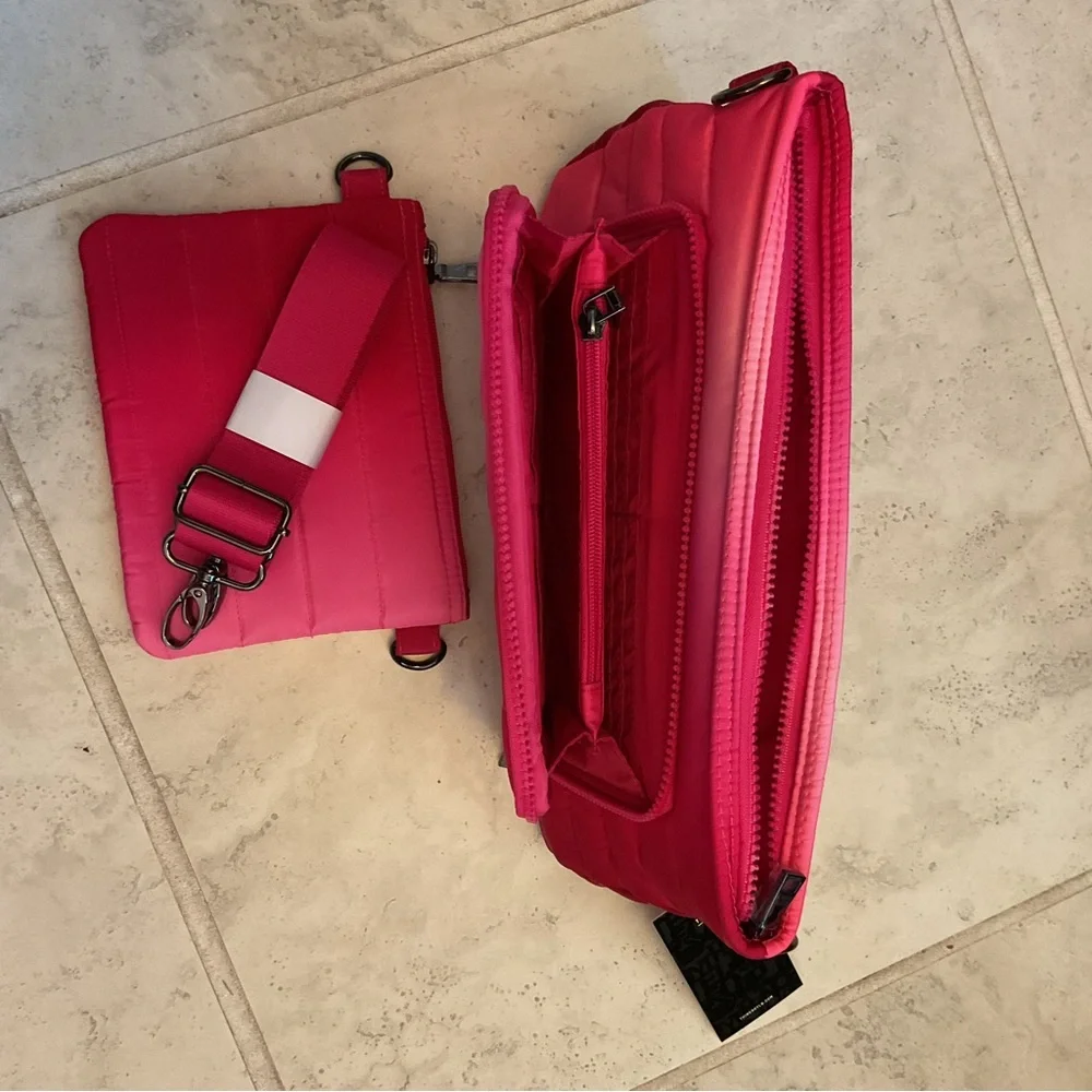 NWT THINK ROYLN Vibrant Pink Quilted Crossbody Purse with wallet. RFD protected.